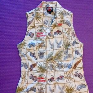 Harely Davidson Tori Richard Button Down Sleeveless Hawaii Shirt